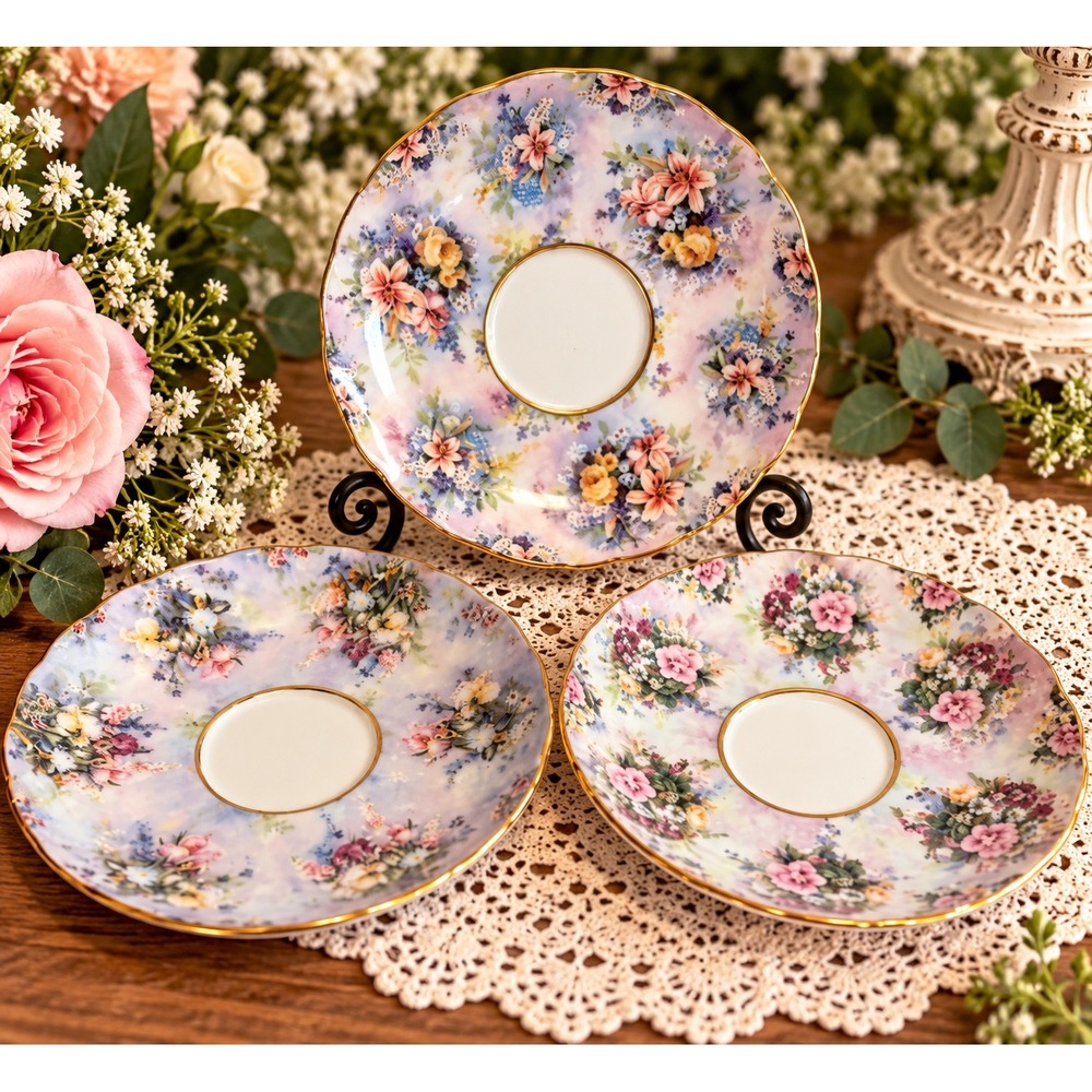 Bradford Editions Lena Liu Glorious China Saucers Set of 3 Cherished Precious